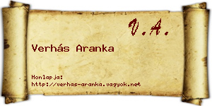Verhás Aranka névjegykártya